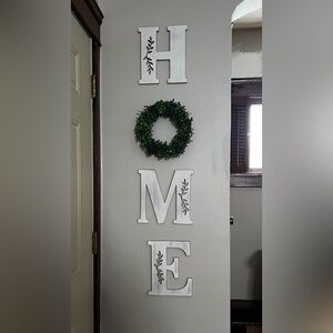 Hobby Lobby White Letters with Green Wreath Wall Art
